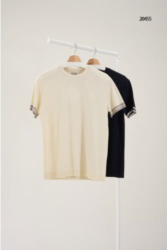 🔆 [BRUNELLO CUCINELLI] 브루넬로 쿠치넬리 엠블럼 로고 배색 슬리브 반팔 티셔츠 🔆