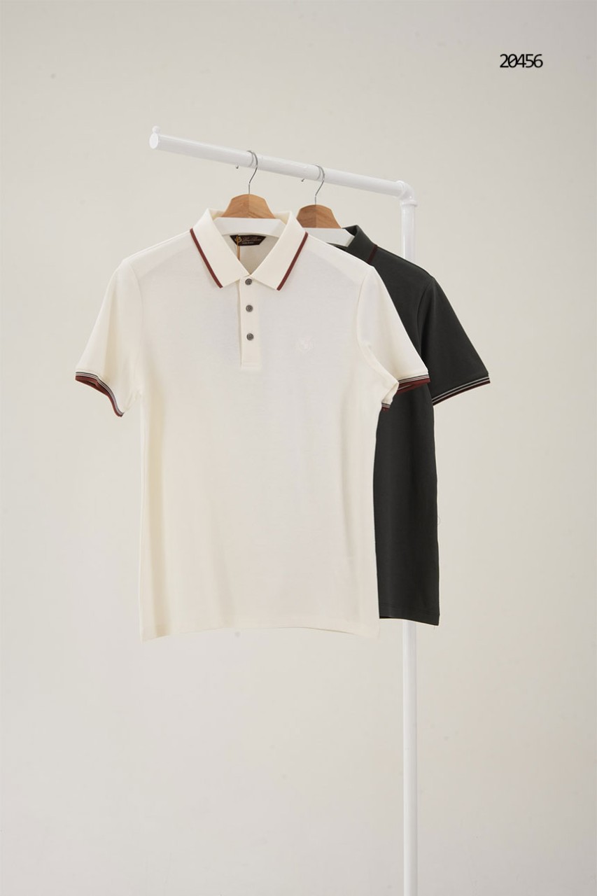 🔆 [LORO PIANA] 로로피아나 엠블럼 로고 배색 카라 반팔 티셔츠 🔆