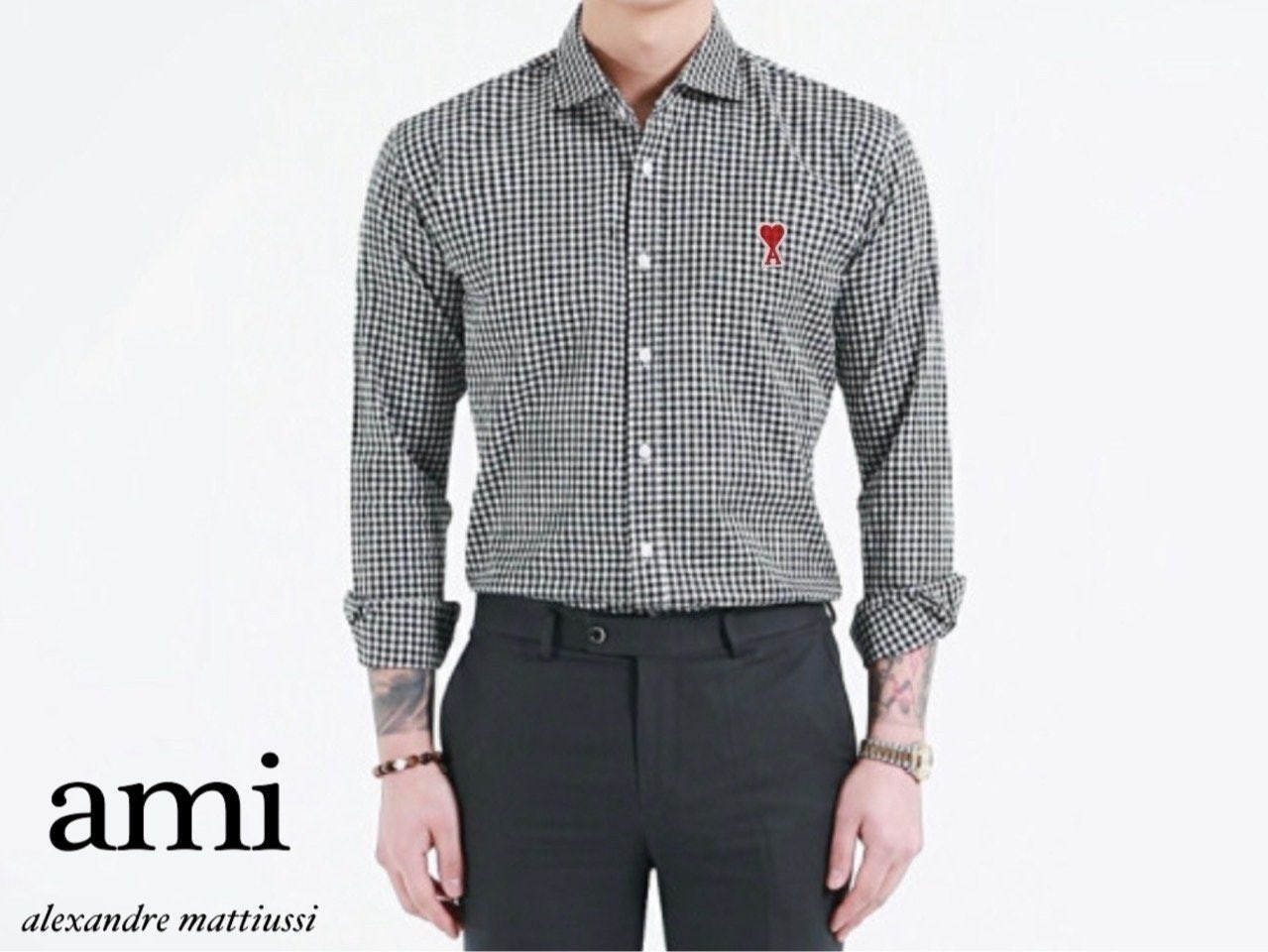 💕 아* 스몰하트패치 체크 포플린 셔츠