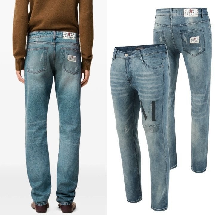 💕 메* 마르지엘라 넘버로고 탭 워싱 청바지