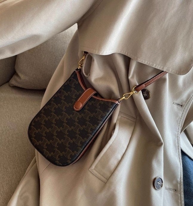 💕 셀** 휴대폰 파우치 - 트리옹프 캔버스 & 카프스킨탠