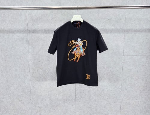 루 자수 그래픽 코튼 티셔츠 반팔 티셔츠