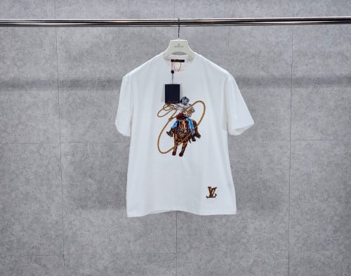 루 자수 그래픽 코튼 티셔츠 반팔 티셔츠