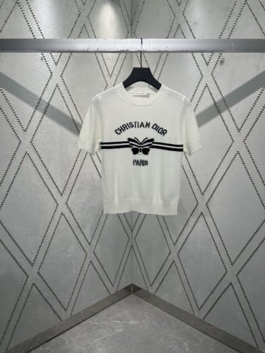 크리스찬 디* 파피용 모티프 캐시미어 슬리브드 니트