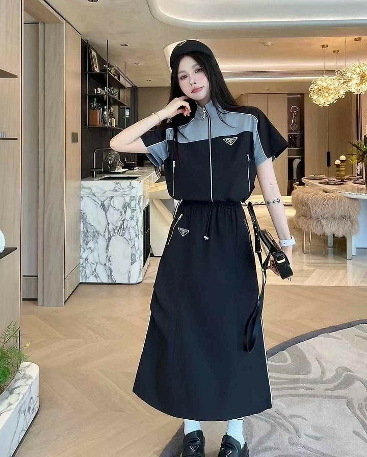 삼각로고 컴피 우븐 자켓 & 스커트 세트 PR-3753