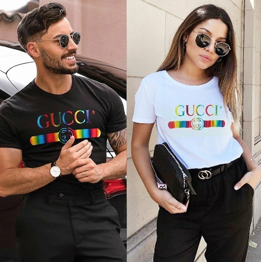 메탈릭 레인보우 커플 반팔티셔츠 GU-1257