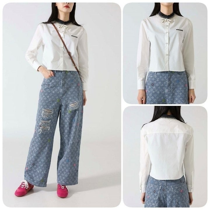 여성 슬러브 비쥬 리본 포플린 셔츠 MU-979