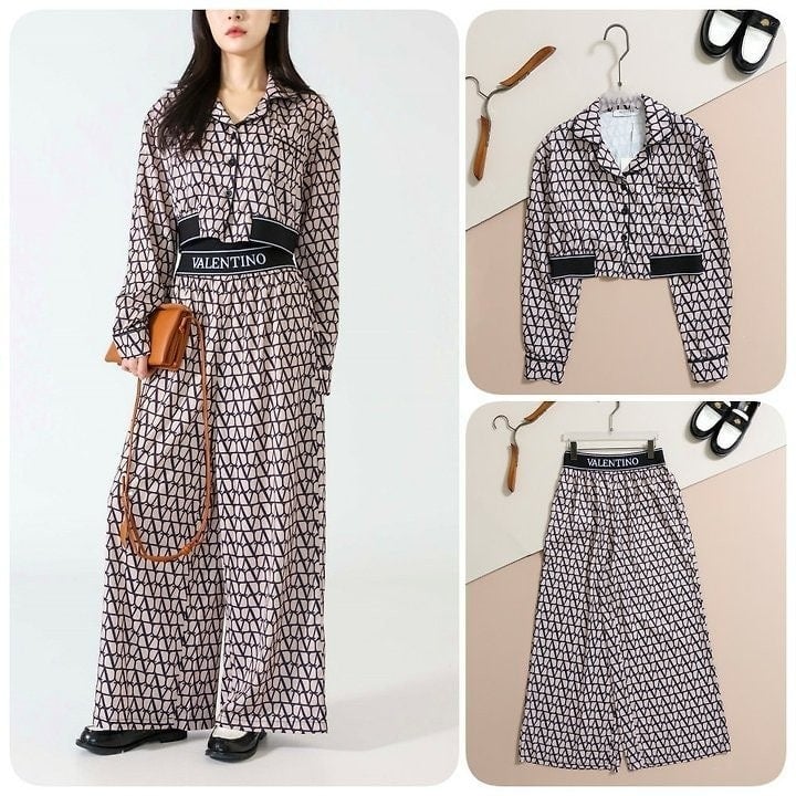 여성 실크 크레이프 가라바니 로고패턴 상.하 SET VAL-926