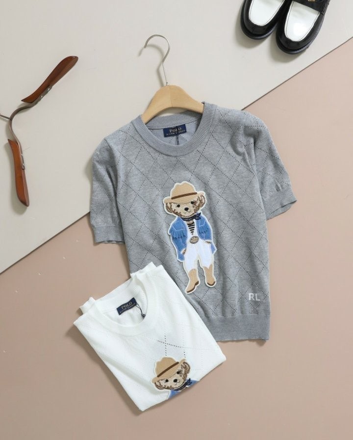 여성 카우 베어 패치 반팔니트 PO-953