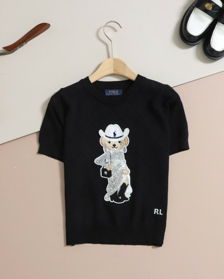 여성 웨스턴 베어 패치 반팔니트 PO-952