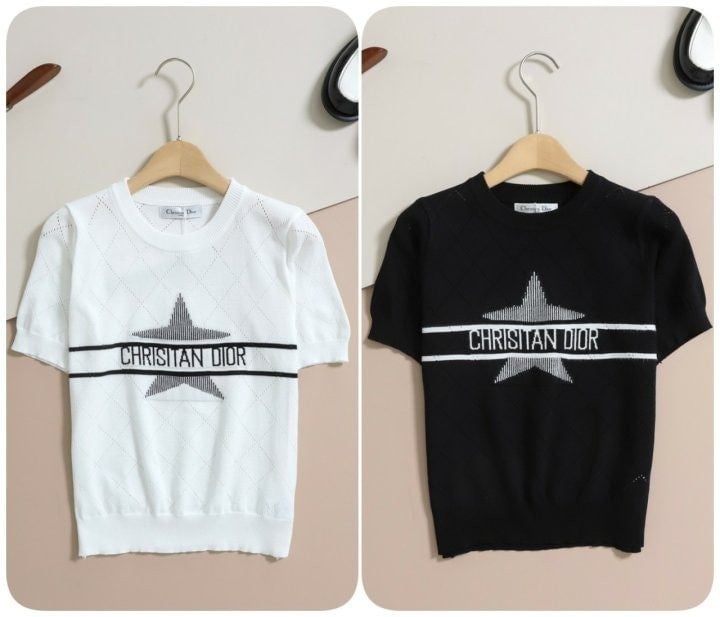 여성 별 자수 로고 반팔 니트 DI-1873