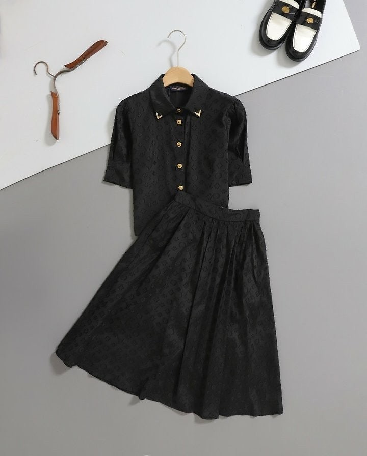 모노그램 자카드 셔츠 & 미디 스커트 set LOU-2676