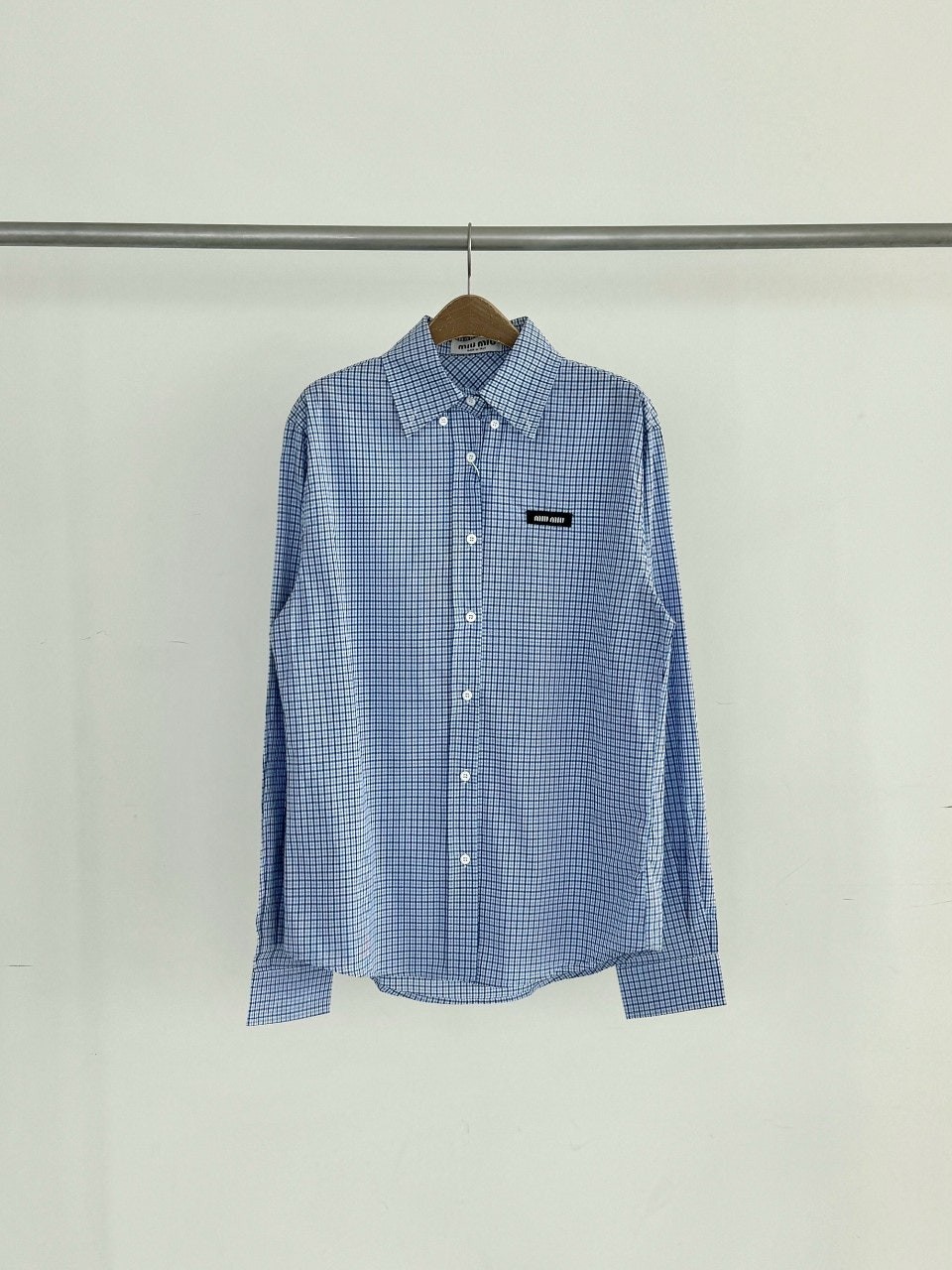 여성 블루 마이크로 체크 셔츠 MU-975