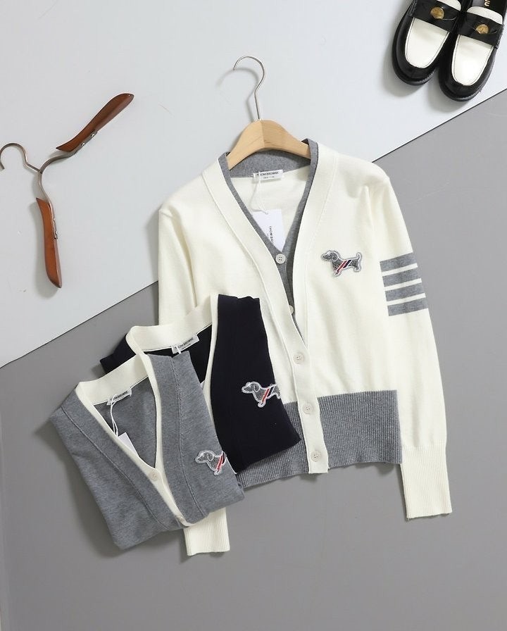 여성 강아지 자수 완장 니트 가디건 TM-4081