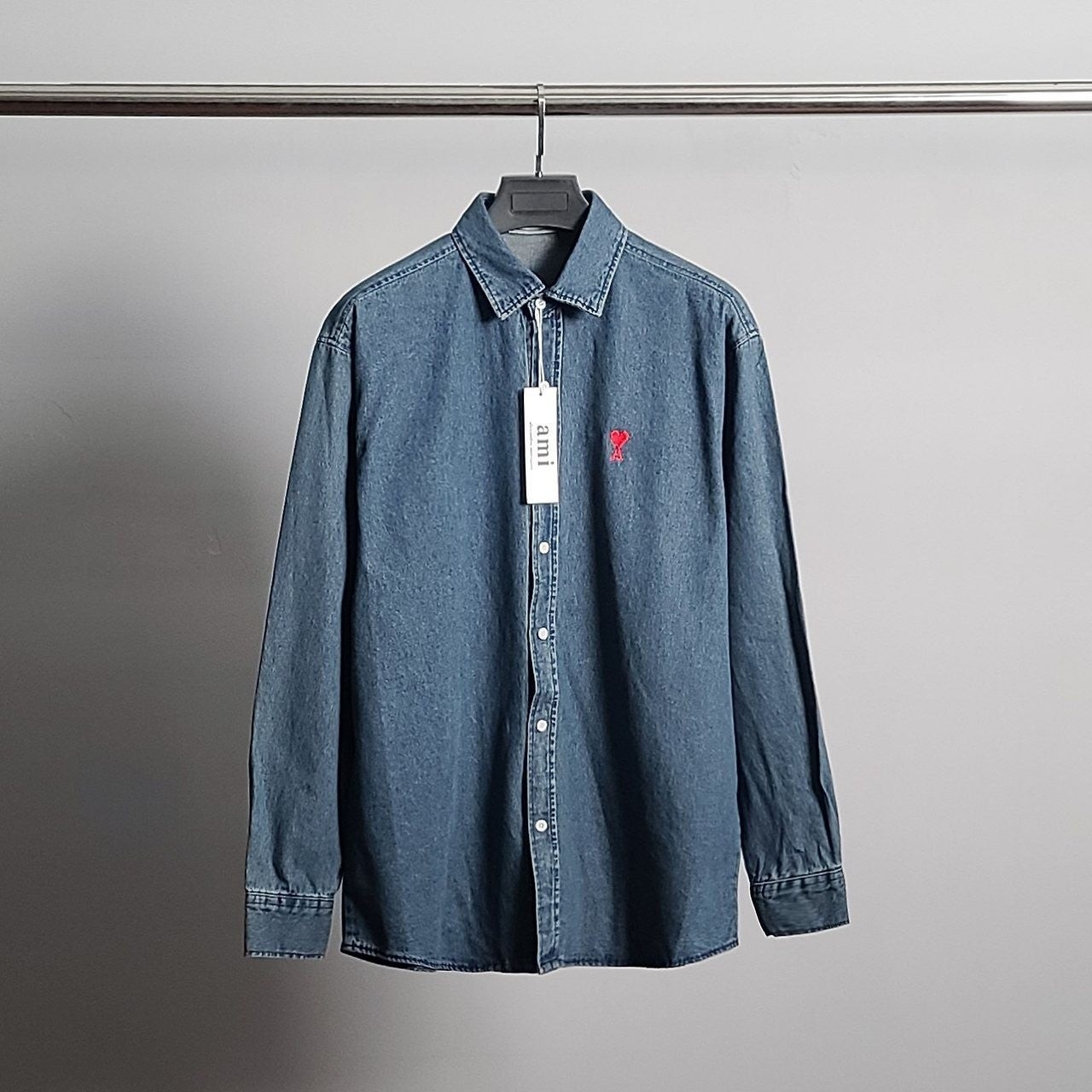 💕 아* 스몰하트자수 오버 데님 셔츠