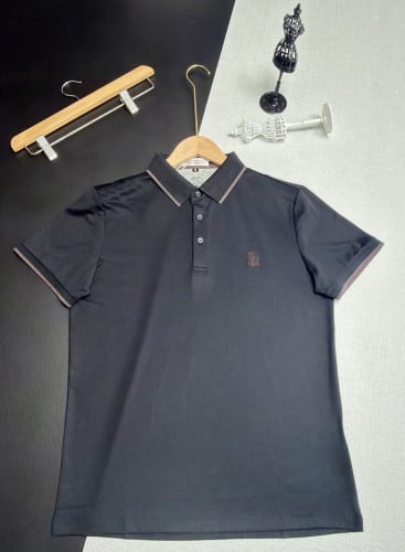 #브루넬로쿠치넬리  (Brunello Cucinelli) 자수 로고 면실크 카라 티셔츠