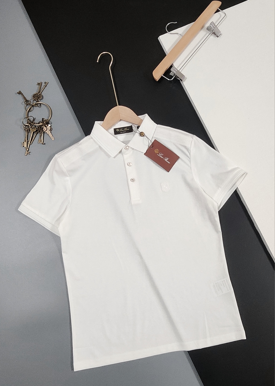 #로로피아나 포인트 자수 로고 카라 티셔츠