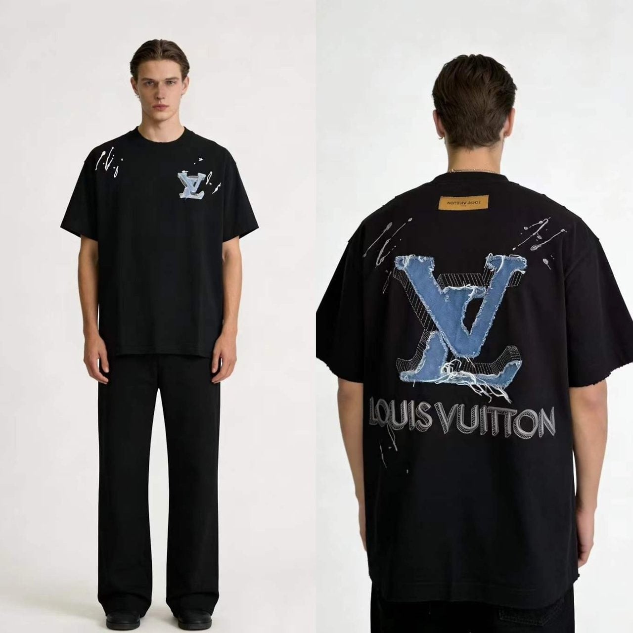 💕 루* 데님 자수 로고 티셔츠