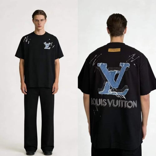 💕 루* 데님 자수 로고 티셔츠