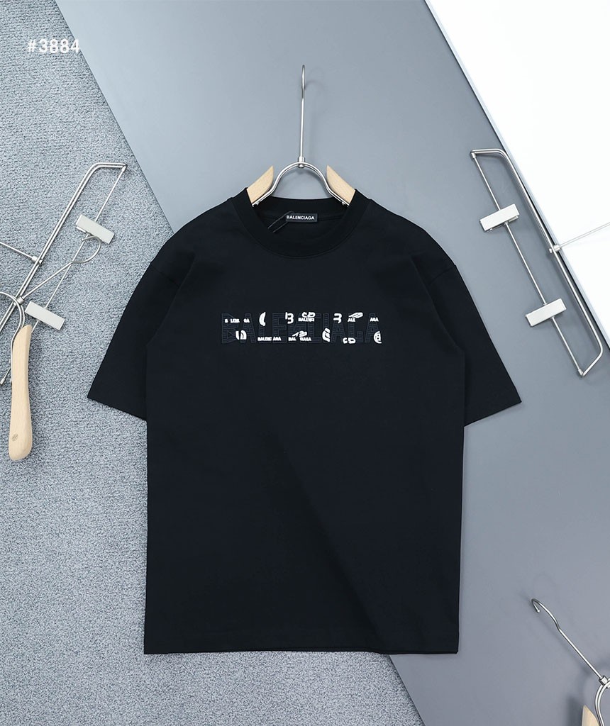 🍀 [BALENCIAGA] 발렌시아가 빈티지 웨이브자수 로고 라운드 반팔 티셔츠 🍀